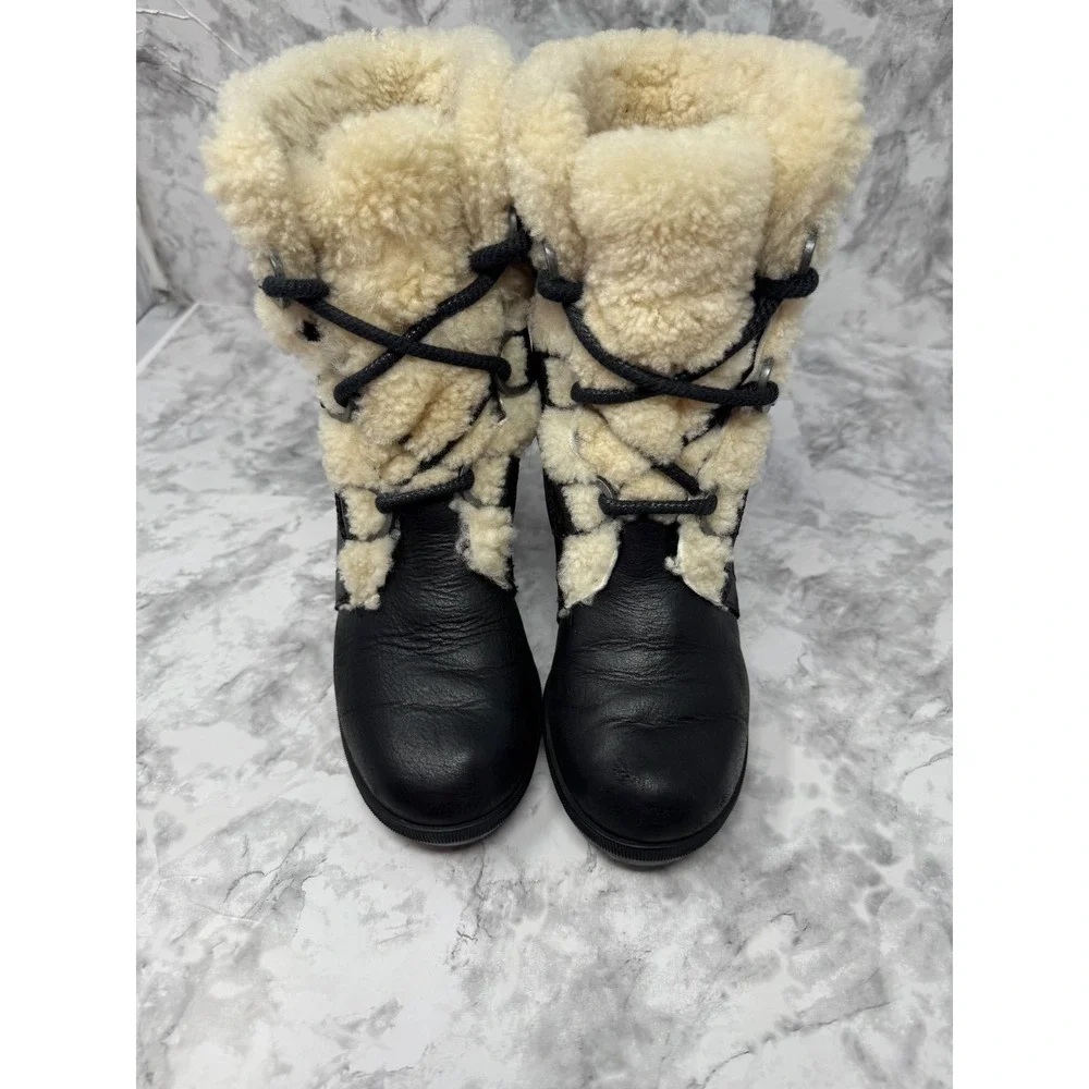 Sorel Joan of‎ Arctic 🖤Wedge II Shearling Black Leather Suede Boots sheep skin